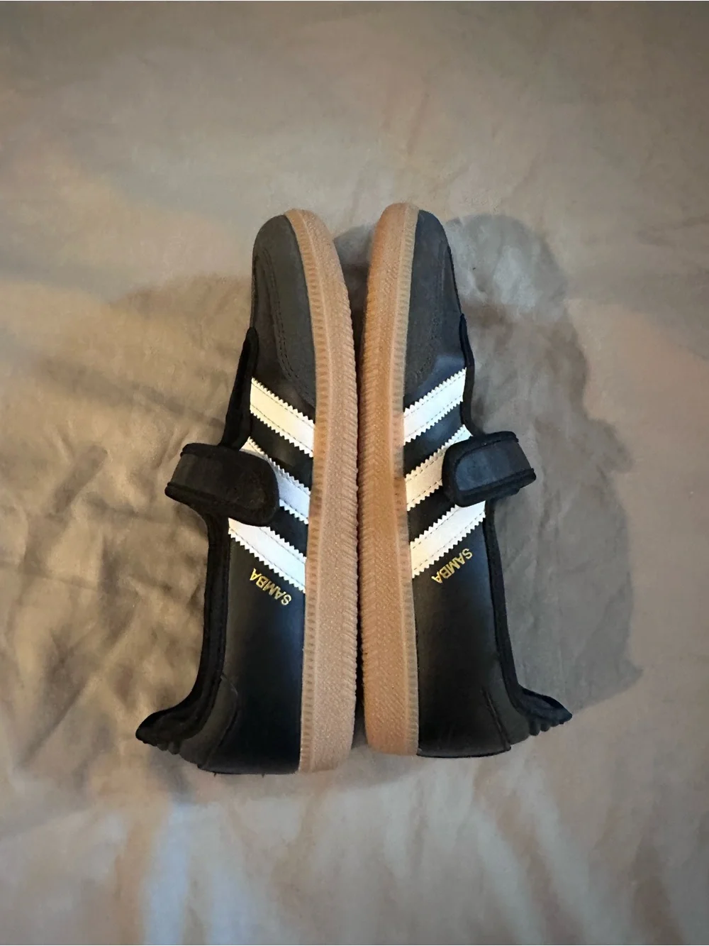 adidas Black Mary Jane Sneakers with White Stripes and Gum Sole